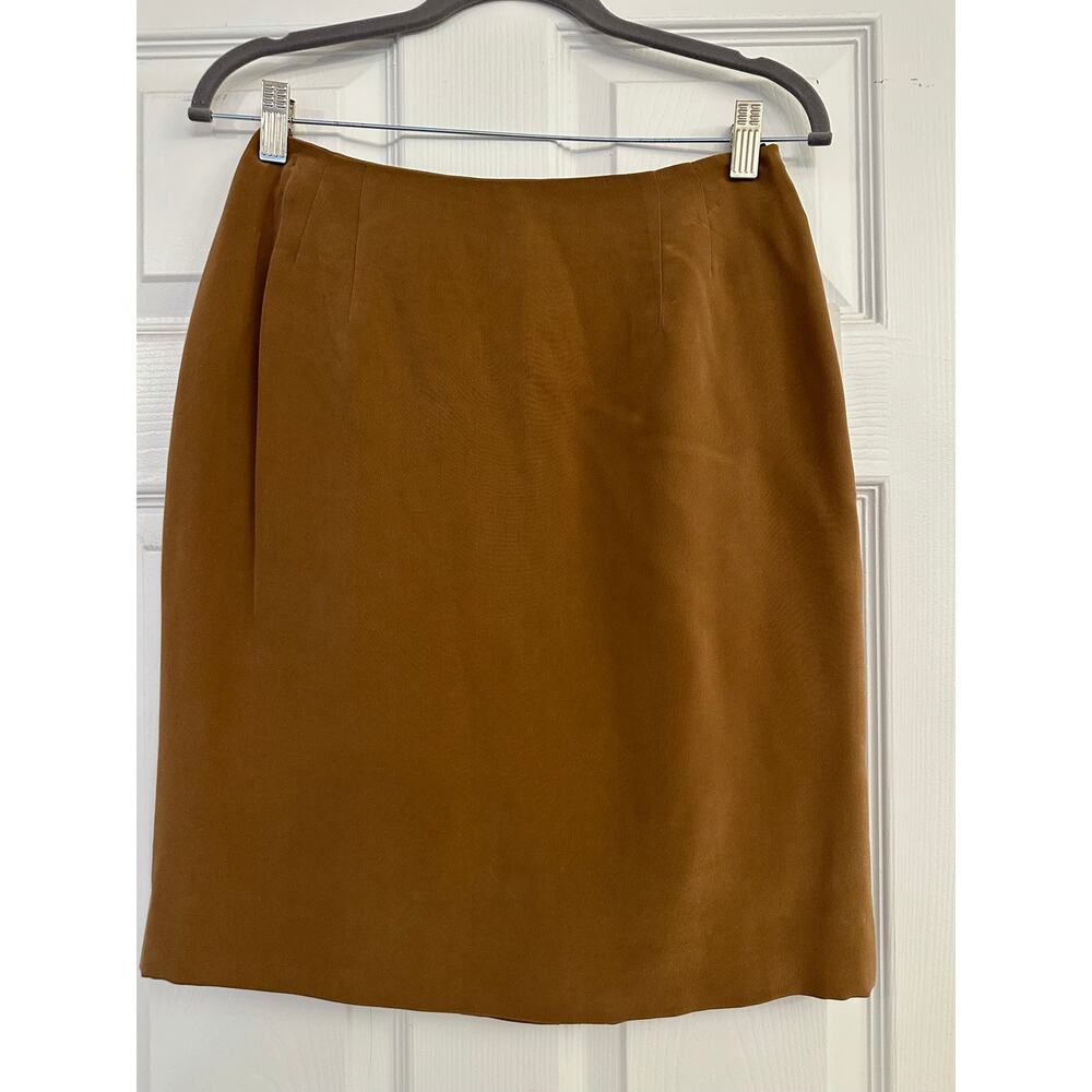 NWT Jones New York 100% Silk Pencil Skirt Mojave Tobacco Brown Sz 8